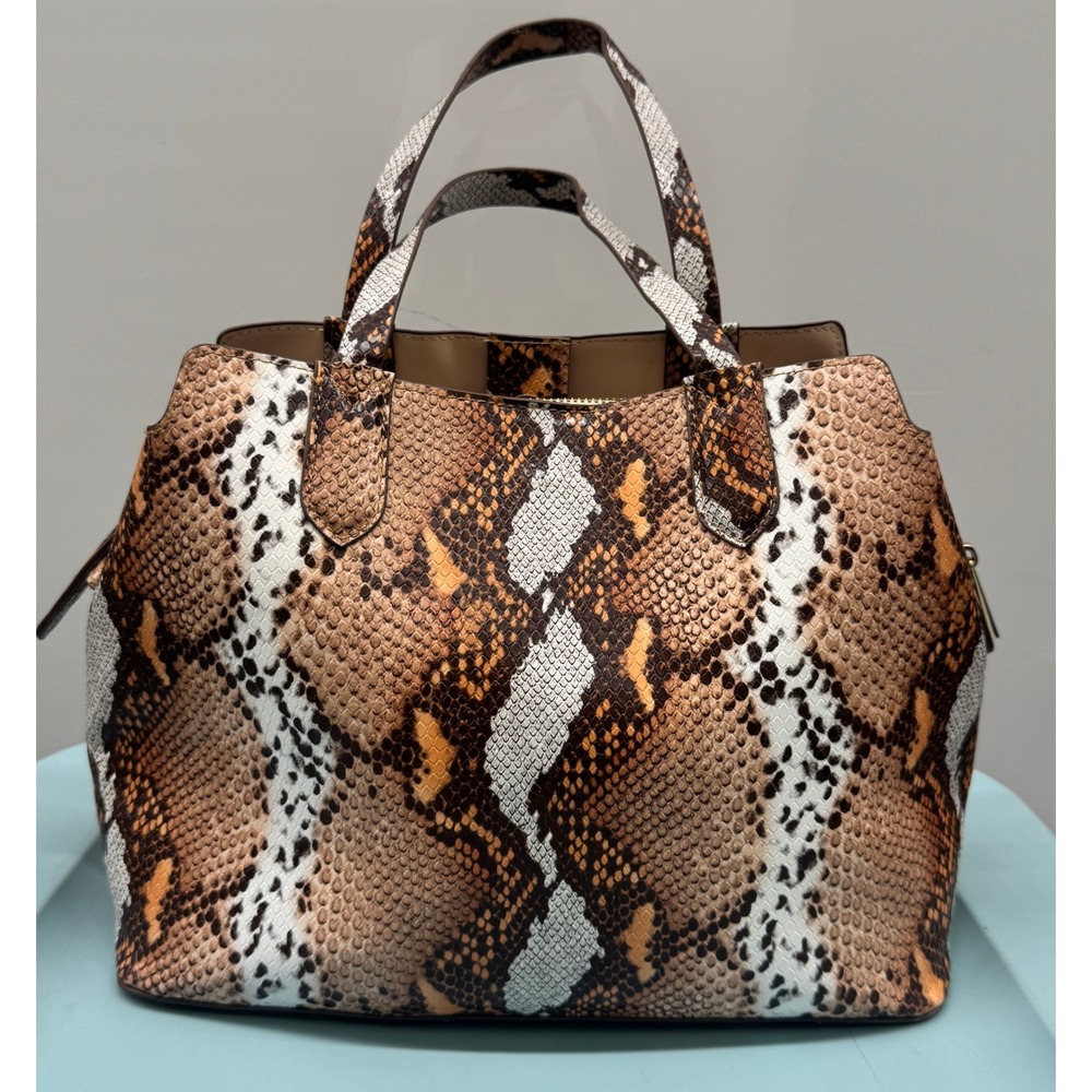 Snake-Print Tote Bag in Brown and Cream